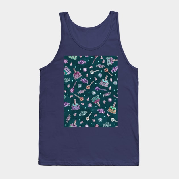 Trick or Treat Halloween Candy Collage on Teal Tank Top by ElephantShoe